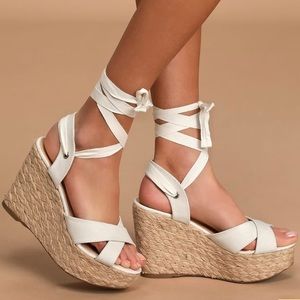 White Lulus lace up wedges